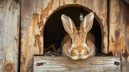 Delightful rabbit peeking out from a cozy den  AI generated illustration - obrazy, fototapety, plakaty
