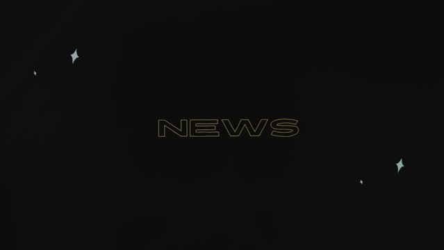 Entertainment news inscription of golden color on black background. Graphic presentation with dynamically moving spot and sparkles, festive atmosphere. Entertainment concept