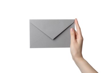 PNG,female hand holding a paper envelope, isolated on white background