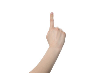 PNG,female hand showing index finger, isolated on white background
