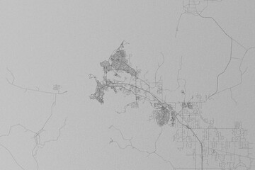 Map of the streets of Darwin (Australia) made with black lines on grey paper. Top view. 3d render, illustration