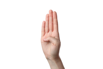 PNG,hand showing four fingers, isolated on white background