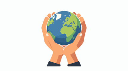 Hands holding Earth. Protect icon. flat vector isolated