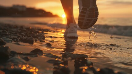 runner running on seaside beach on sunset, fitness runner during outdoor workout. Jogging at outdoors. running for exercise. fitness, silhouette, sunrise, exercise, fitness, health,