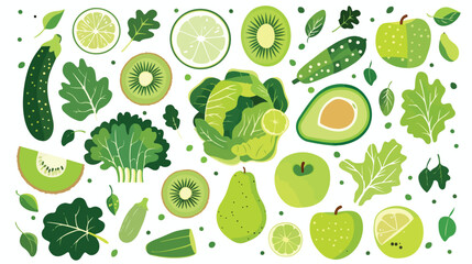 Fototapeta na wymiar Illustration of green fruits and vegetables. For a hea