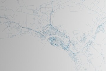 Map of the streets of Parnu (Estonia) made with blue lines on white paper. 3d render, illustration