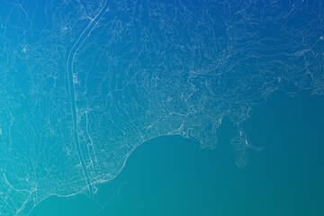 Map of the streets of Nice (France) made with white lines on greenish blue gradient background. 3d render, illustration - obrazy, fototapety, plakaty