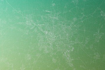 Map of the streets of Hannover (Germany) made with white lines on yellowish green gradient background. Top view. 3d render, illustration - obrazy, fototapety, plakaty