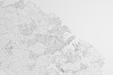 Map of the streets of Valetta (Malta) on white background. 3d render, illustration