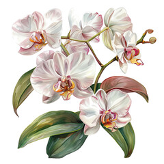 Orchid and leaves flower can be used as greeting isolated on transparent background