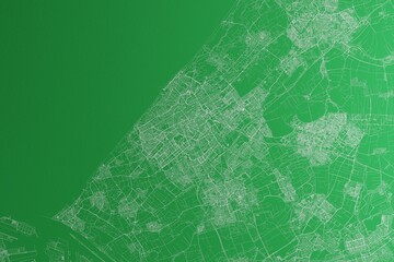 Map of the streets of Hague (Netherlands) made with white lines on green paper. Rough background. 3d render, illustration