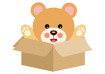 Cute teddy bear in cardboard box