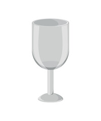 Tall transparent glass. Drink ware. Gray object. On a white. For wine. Crockery. Beverage. Simple flat design. Vector illustration. Icon. Sign.