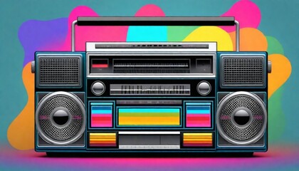 A retrostyle boombox with colorful cassette tapes  (4) - obrazy, fototapety, plakaty