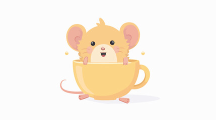 Cute little mouse bathing in cup of tea. Adorable fun