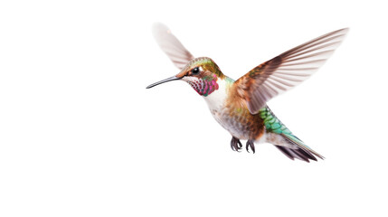Fototapeta premium A hummingbird gracefully flies through the air with its wings spread