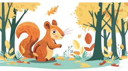Cute lovely cartoon squirrel in the woods vector