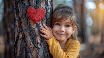 Nature's embrace: Girl holds heart, love for nature concept
