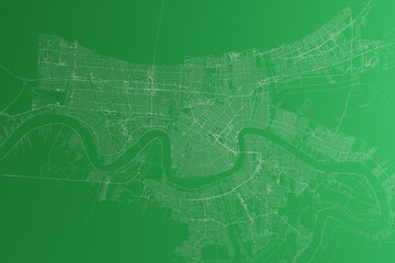 Map of the streets of New Orleans (Louisiana, USA) made with white lines on green paper. Rough background. 3d render, illustration