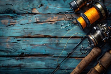 Group of Fishing Rods on Wooden Floor