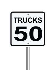 Trucks speed limits 50 traffic sign on white