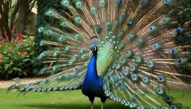 Exotic Magnificent Peacock Displaying Its Vibrant