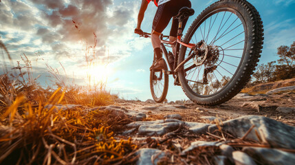 A person is riding a mountain bike