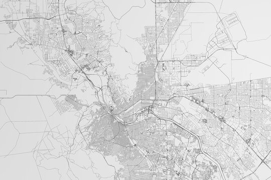Map of the streets of El Paso (Texas, USA) on white background. 3d render, illustration