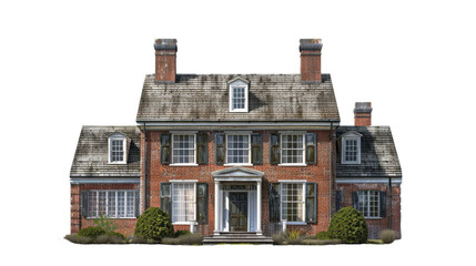 Fototapeta premium A detailed drawing of a sturdy brick house with two tall chimneys rising into the sky