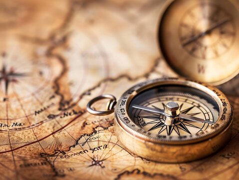 compass on vintage map