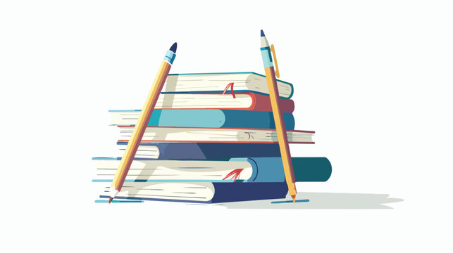 pile text books with pencil and shapener  flat vector