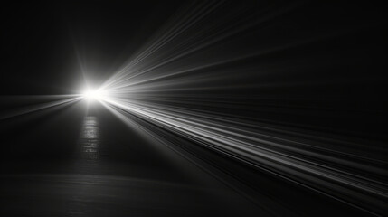 A pure black background with a beam of light shining in the middle - obrazy, fototapety, plakaty