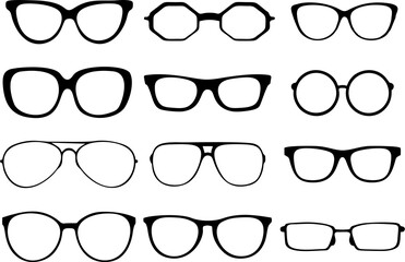 Eyeglasses silhouette set . Silhouettes of different eyeglasses in high HD resolution. spectacles,...