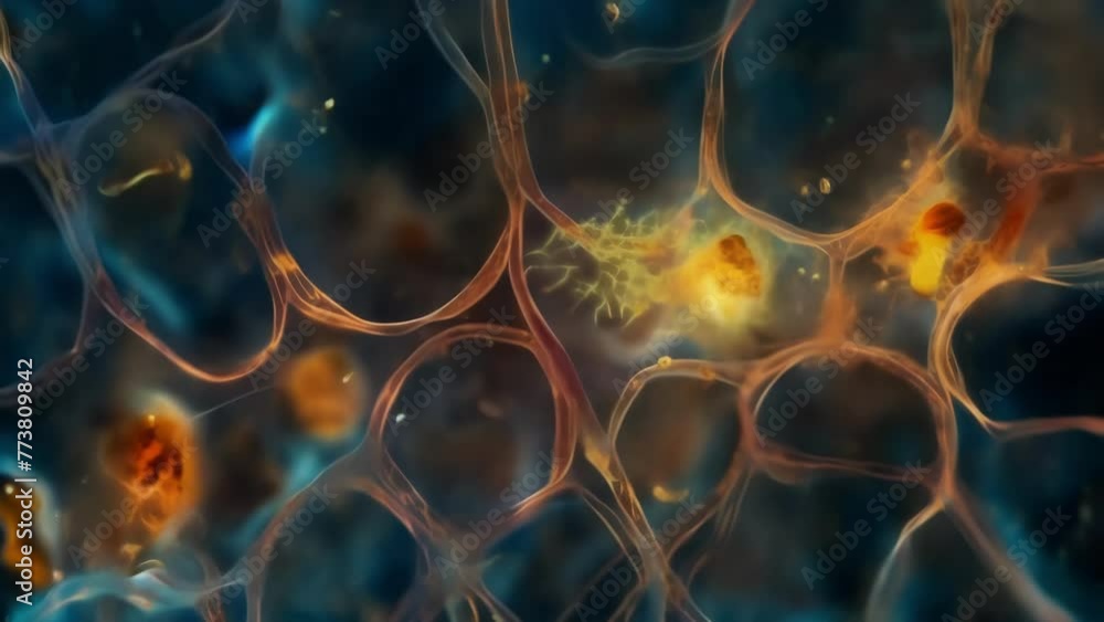 Poster an electron microscope image of a neural tissue section giving a glimpse into the complex microarchi