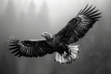 Fototapeta premium A majestic eagle in flight, its wings and feathers defined by sharp geometric patterns against a pho