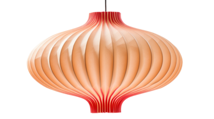 A vibrant red light hangs elegantly from a modern ceiling fixture, casting a warm glow in the room