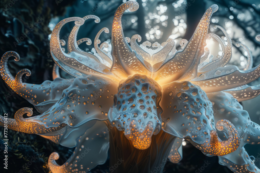 Aufkleber a symbiotic alien flower that attaches to trees and extends its bio-luminescent roots as a natural a