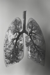 An anatomical representation of lungs filled with geometric trees, illustrating the concept of breat