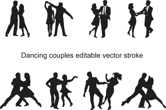 Silhouette of dancing couples isolated on a white background. International dance day April 29 poster or banner idea for media and web. eps 10