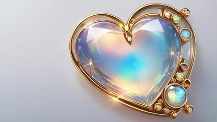 collection of heart-shaped jewelry pieces with iridescent and holographic finishes