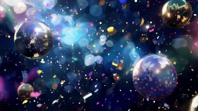 Get the party started with this upbeat and lively background of colorful confetti and sparkling disco balls.