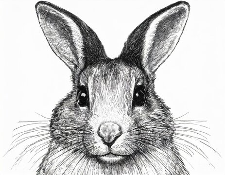 Pencil drawing of an arctic hare isolated against a white background