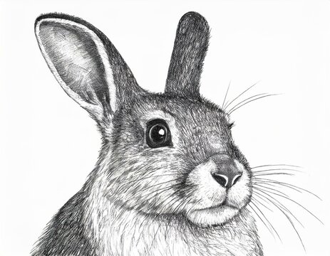 Pencil drawing of an arctic hare isolated against a white background