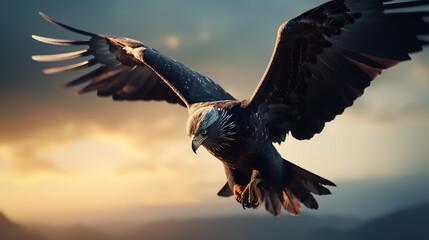 A hunting eagle is flying in the sky generative AI