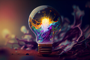 A light bulb with strokes of paint in neon colors. A creative concept for creativity. 