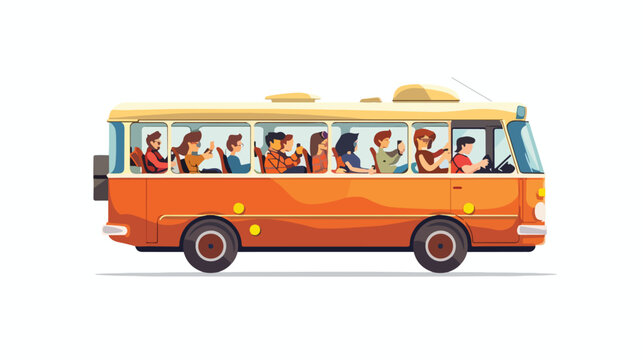 Retro bus with passengers flat vector isolated on white