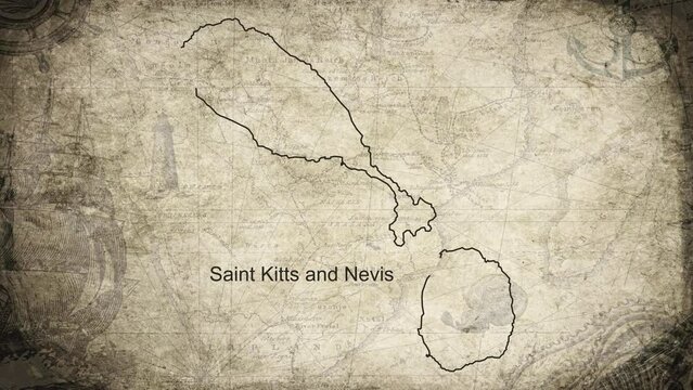 Saint Kitts and Nevis map drawn on a cartography background sheet of paper