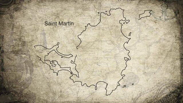 Saint Martin map drawn on a cartography background sheet of paper