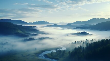 landscape with fog in the mountains. 
