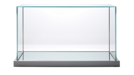 Glass display case on a white background, elegant and striking